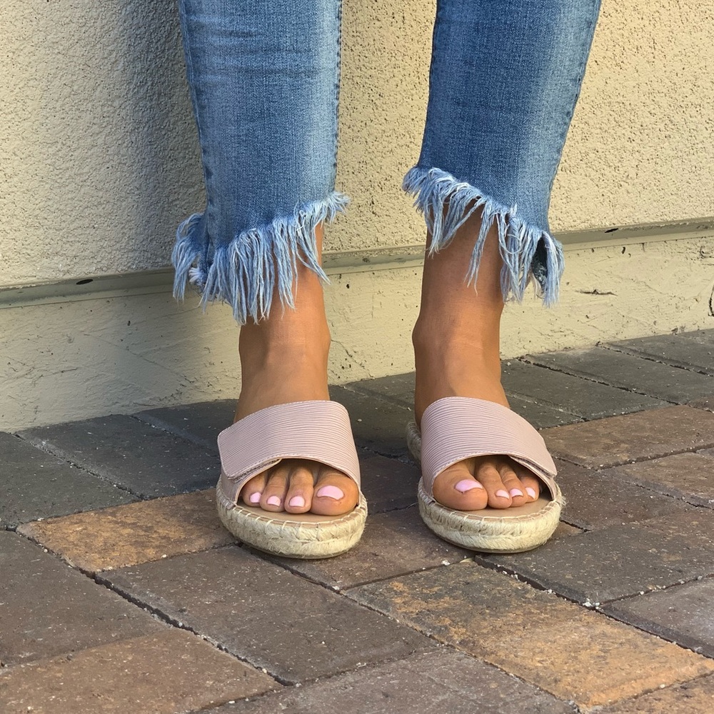 Blush Pink Slip On Jute Espadrille Sole Sandals - Picture 2 of 8